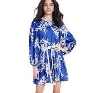 Zara Blue and White Long Sleeve Bishop Sleeve Sundress